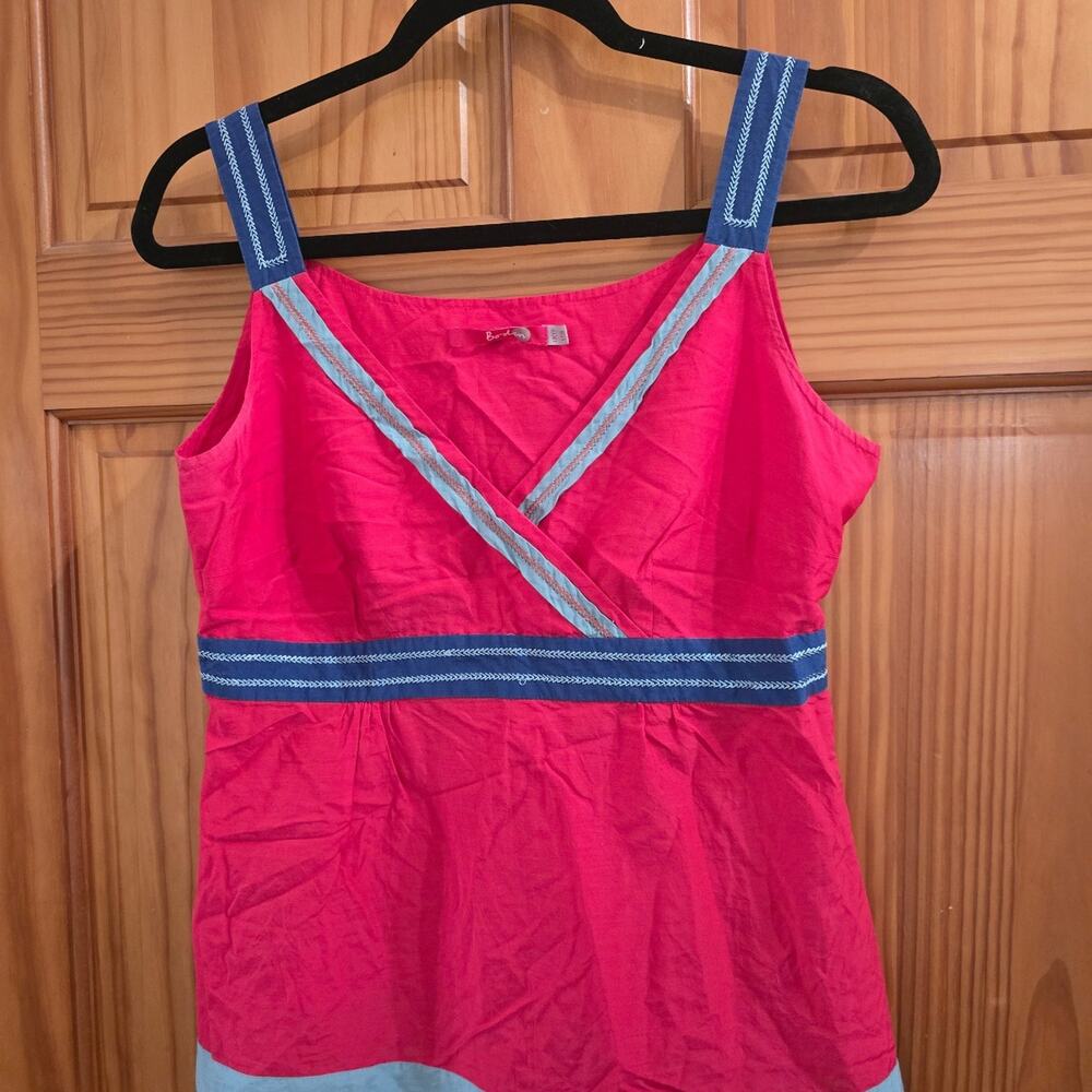 Boden Red Silk Cotton Blend Embroidery Sleeveless Top Blouse Empire Waist US 8